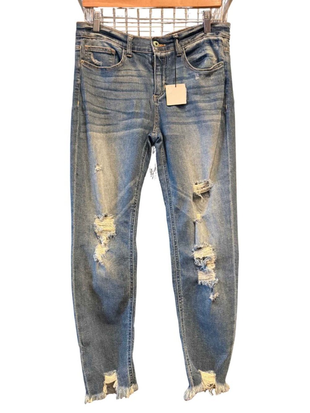 Sneak Peek Distressed Skinny Jeans Size 11 - Ripped Knee Raw Hem NWT